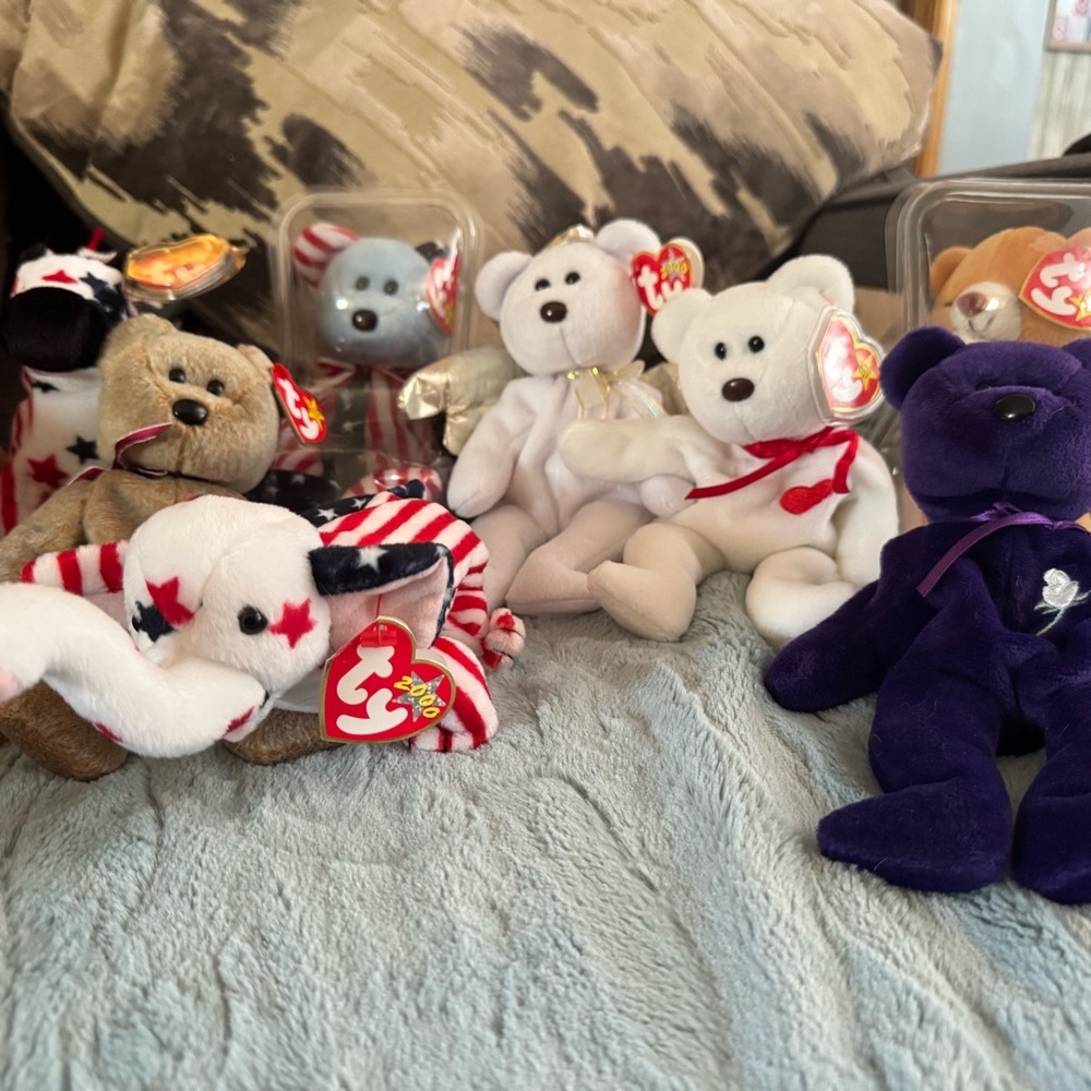 Ty Beanie Babies Plush Toy Collection - Red, White, Blue, Purple, Brown